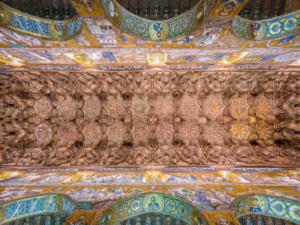 Golden Byzantine mosaics inside the Palatine Chapel at the Norman Palace in Palermo, Sicily