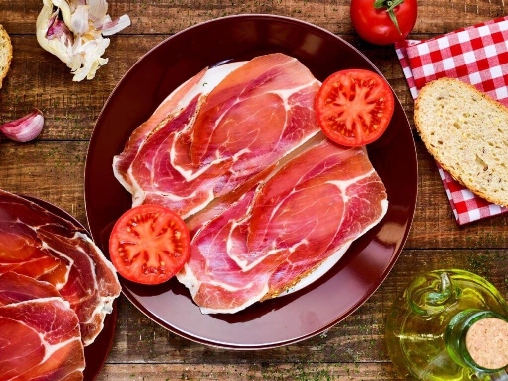 Pa amb tomàquet bread with jamón ibérico and olive oil drizzle