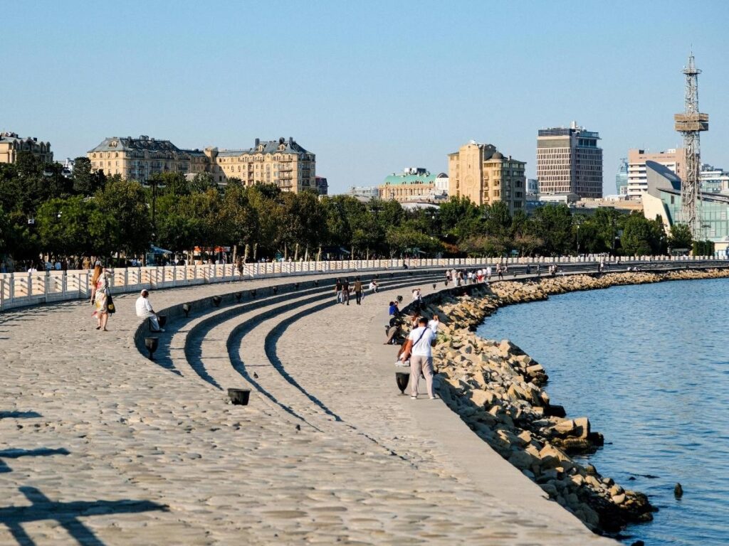Promenade and palm trees in Poblenou near the beach