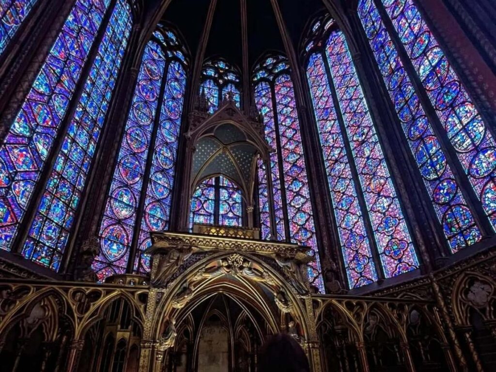 Sunlight through the stained glass windows of Sainte-Chapelle in Paris