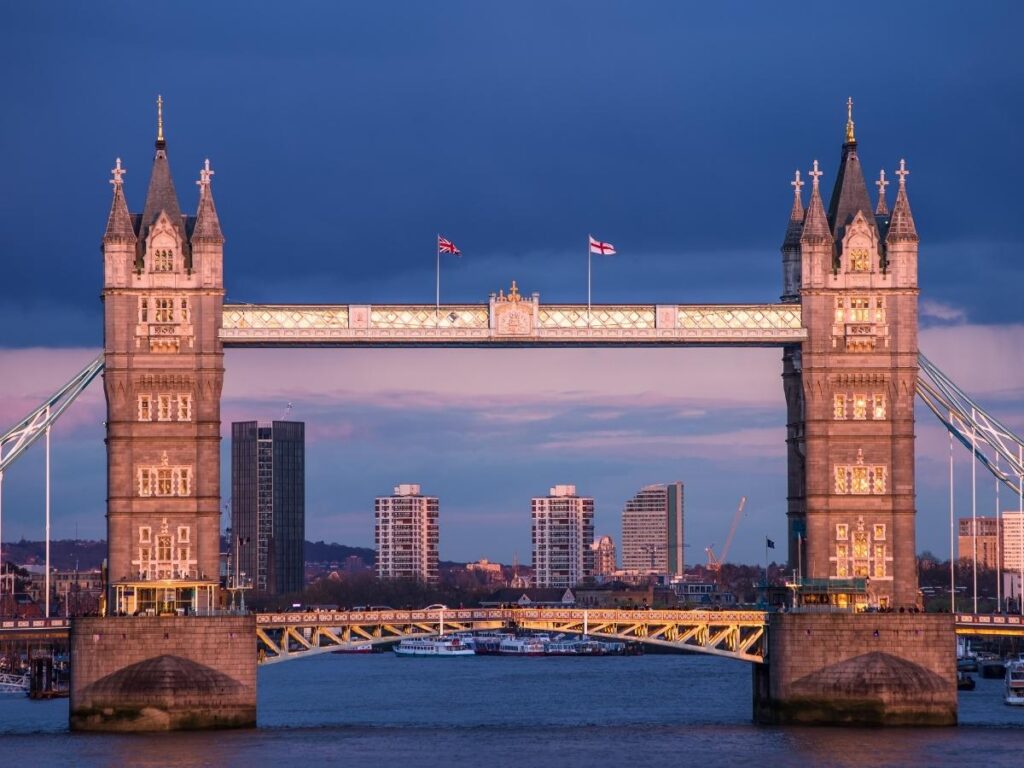 Sky Garden rooftop view over the River Thames and the London skyline during golden hour