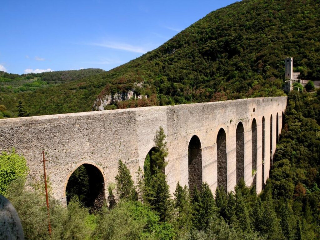 Medieval Ponte delle Torri bridge in Spoleto