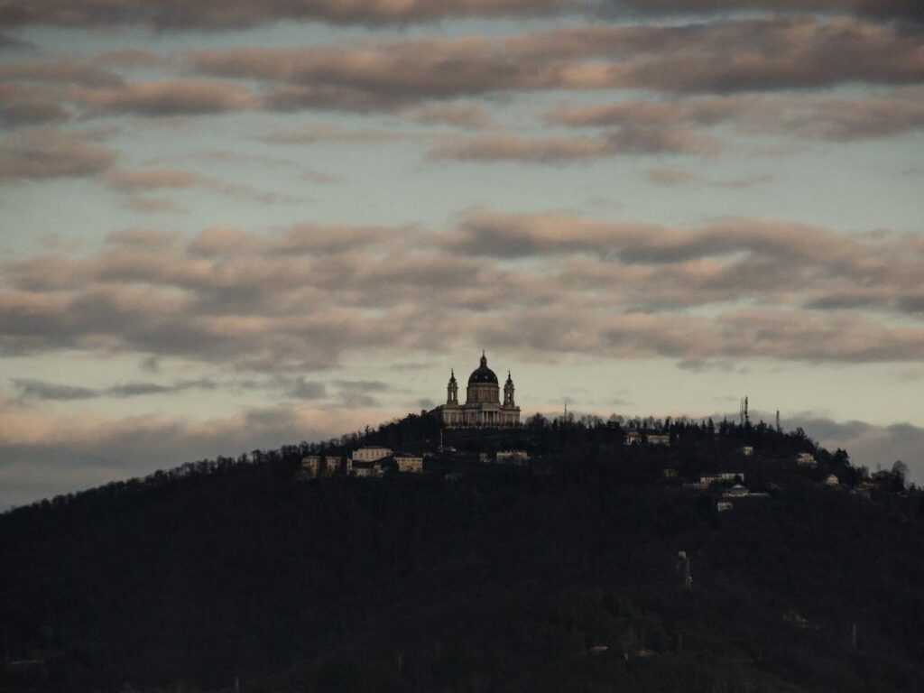 Sunset over Turin seen from Superga Basilica viewpoint.