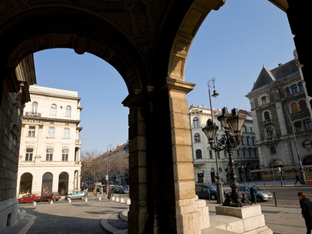 Elegant buildings and wide boulevard along Andrássy Avenue in Budapest