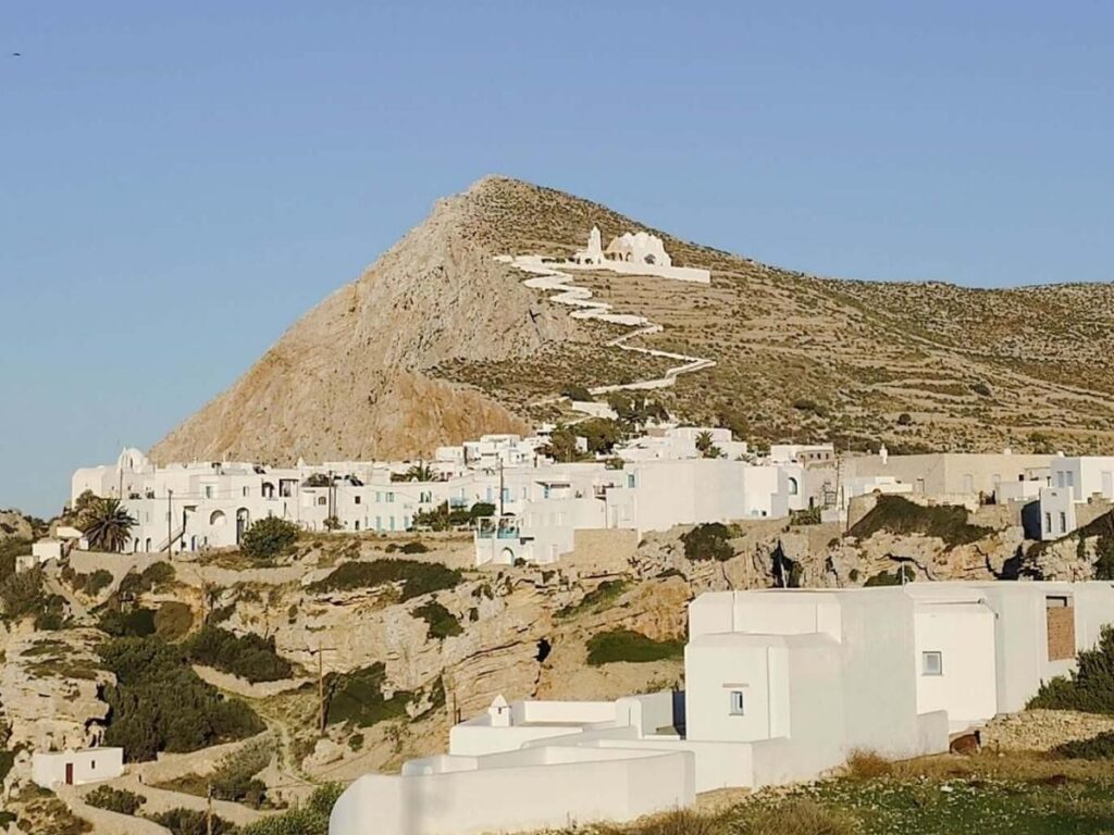 “Traditional stone houses and dry-stone walls in Ano Meria village, Folegandros.”