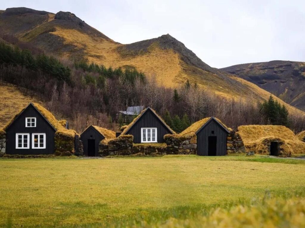 Traditional Icelandic turf houses at the Árbær Open Air Museum in Reykjavík