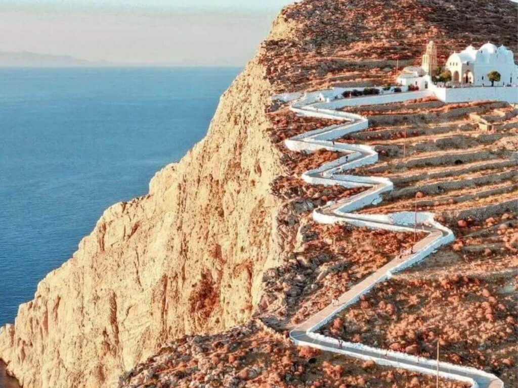Quiet coastal road with sea views on Folegandros island