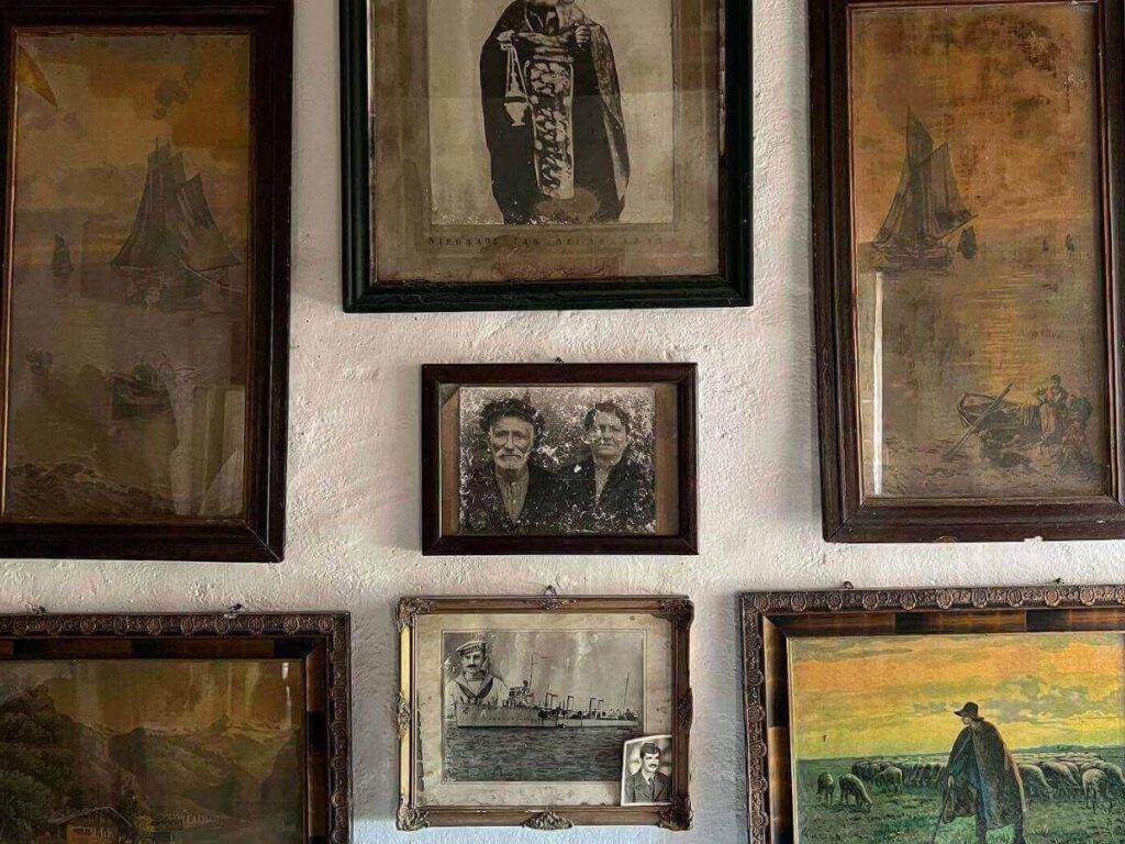 Interior of the Folklore Museum, Ano Meria — simple traditional tools and wood-beamed ceiling