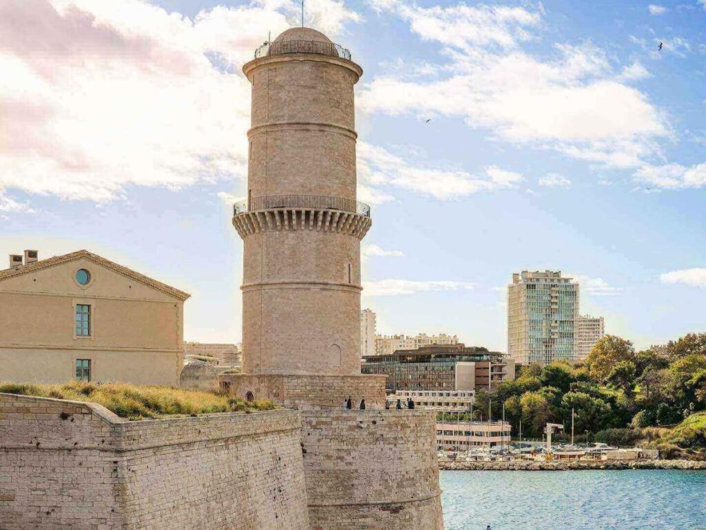 Stone ramparts and panoramic viewpoint at Fort Saint-Jean overlooking the Vieux-Port.