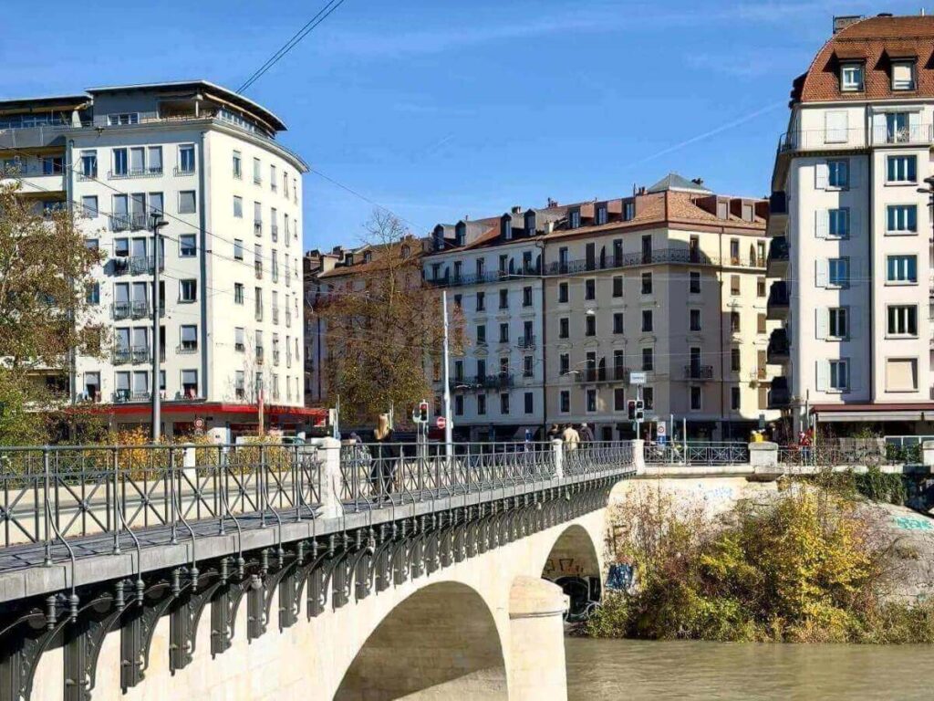 Outdoor café terrace on a sunny afternoon in Carouge, Geneva