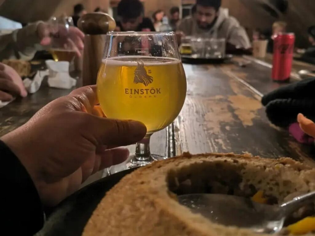 A glass of Icelandic craft beer inside a cosy Reykjavík bar