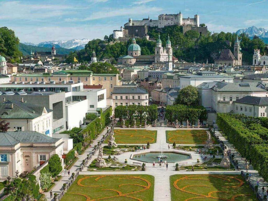 Pegasus Fountain in Mirabell Gardens at soft morning light