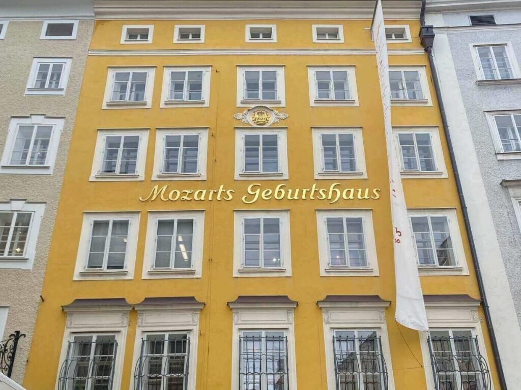 Exhibit room inside Mozart’s Birthplace museum showing period instruments