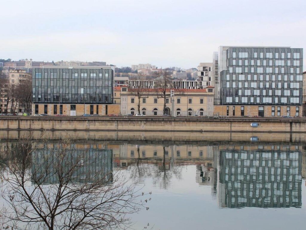 Futuristic glass and steel architecture of the Musée des Confluences in Lyon