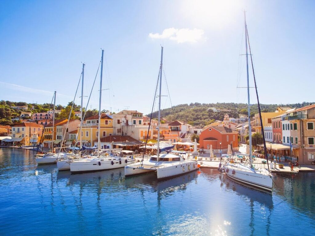Small boat leaving the harbour at Gaios, Paxos, heading toward Antipaxos