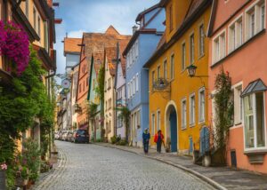 charming colorful street in historic town