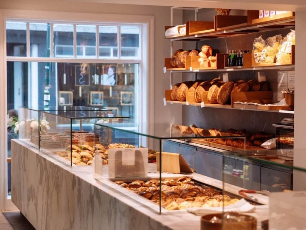 Fresh pastries and coffee at Sandholt Bakery on Laugavegur in Reykjavík