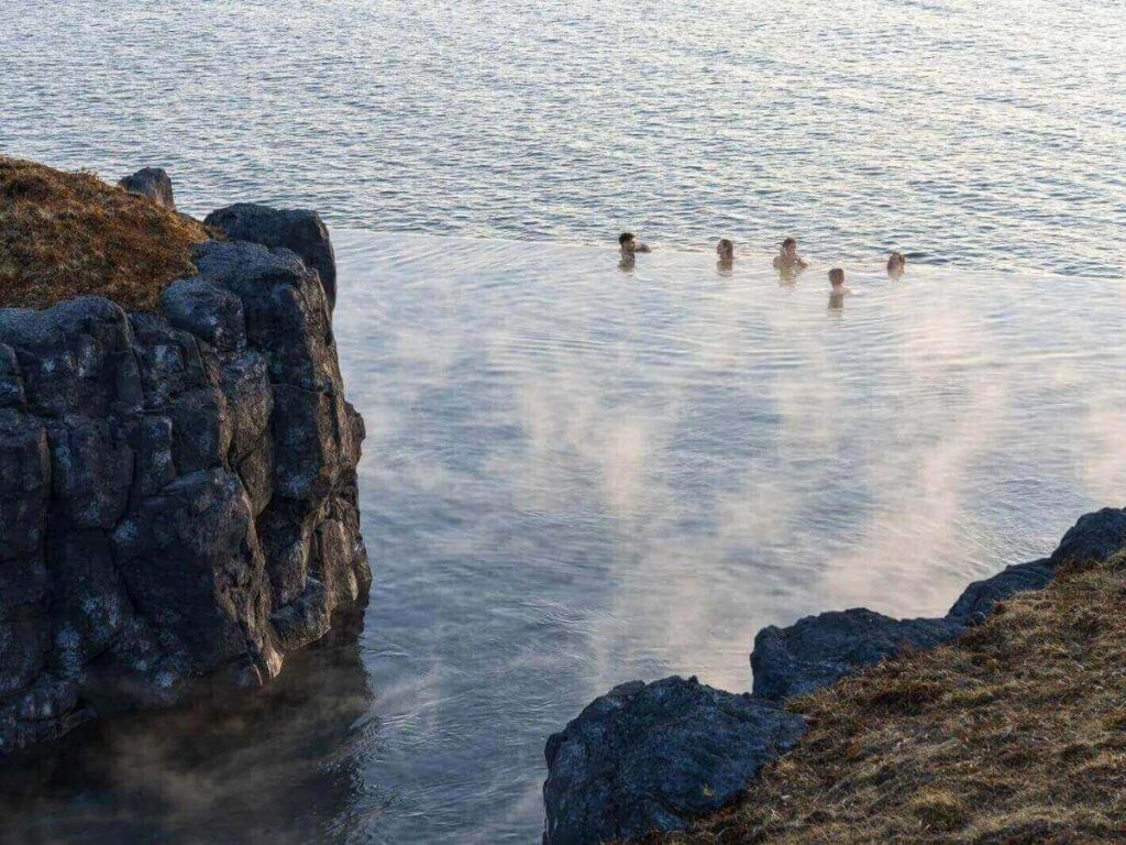 Sky Lagoon’s infinity-edge pool overlooking the North Atlantic Ocean near Reykjavík