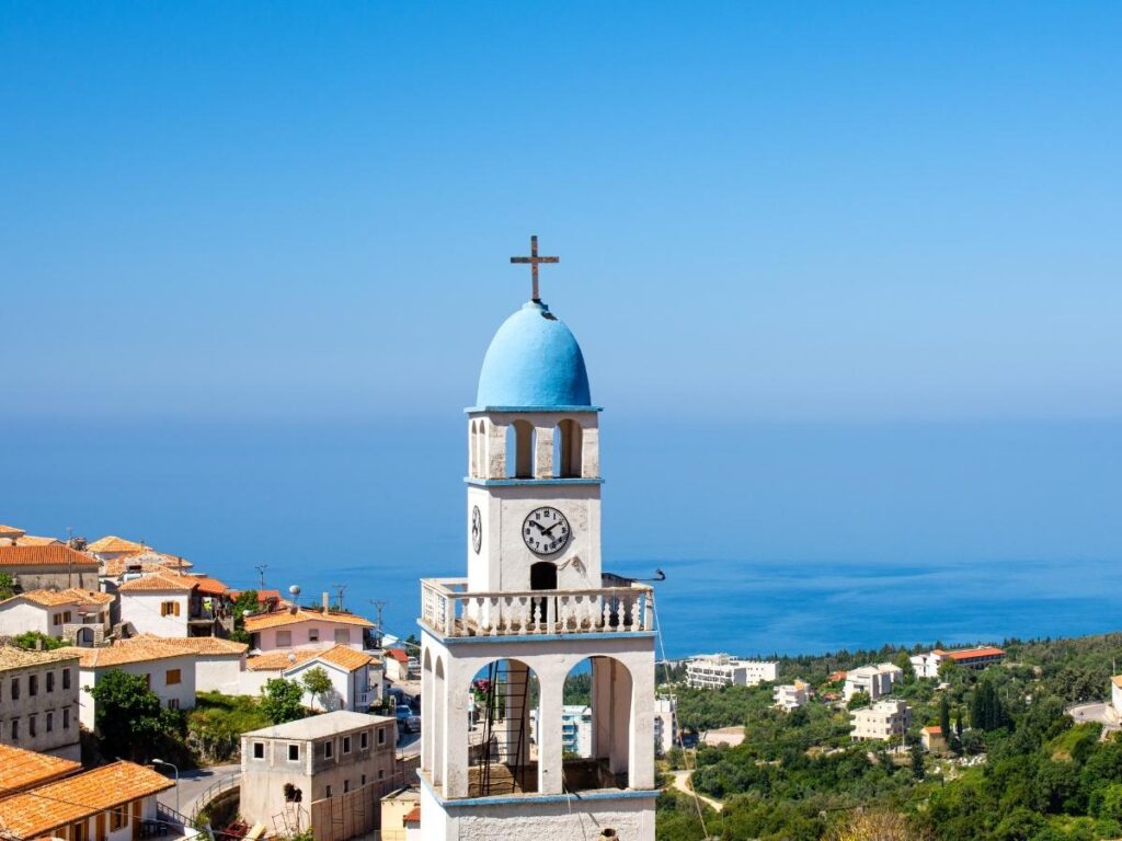 Hilltop view of the sea from St. Mary Monastery in Dhërmi
