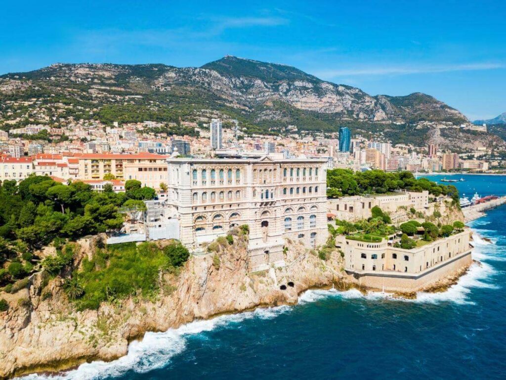 Oceanographic Museum of Monaco perched on a cliff overlooking the Mediterranean Sea