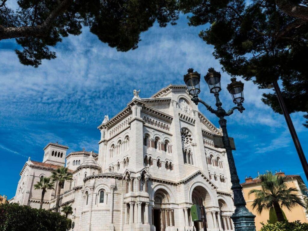 St. Nicholas Cathedral in Monaco with its white stone façade