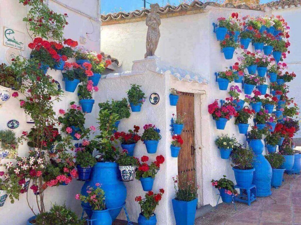 Colourful Córdoba patio filled with pots of flowers during the Patios Festival
