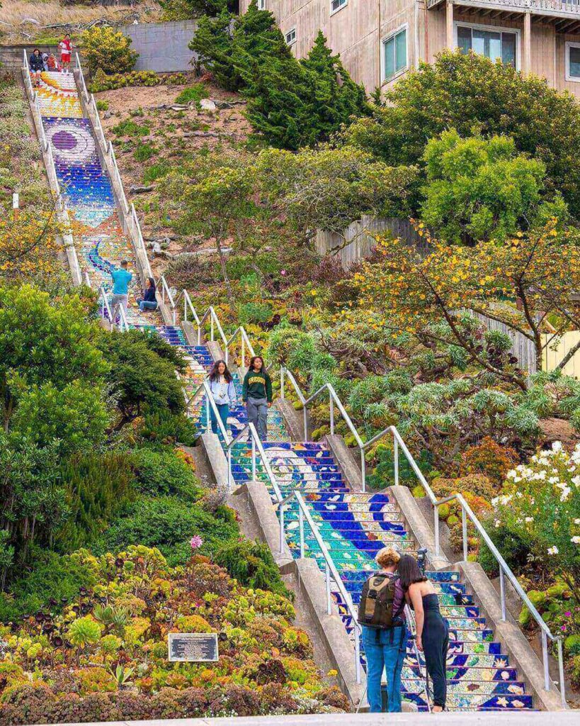 colorful mosaic design on the 16th Avenue Tiled Steps staircase