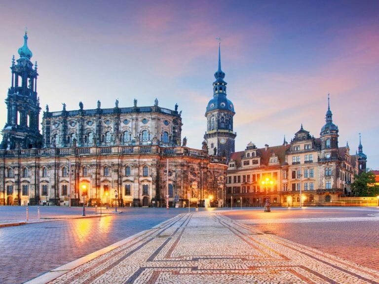 Colorful old town street in Eastern Europe with affordable cafes and historic architecture