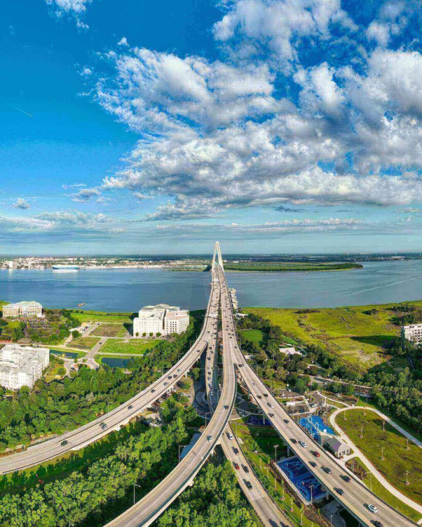 Arthur Ravenel Jr Bridge seen from Waterfront Park in Charleston