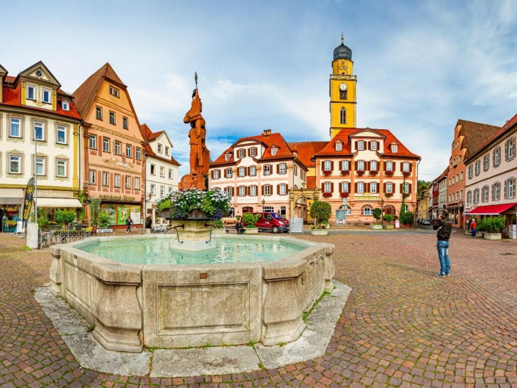 Historic market square in Bad Mergentheim spa town, Germany