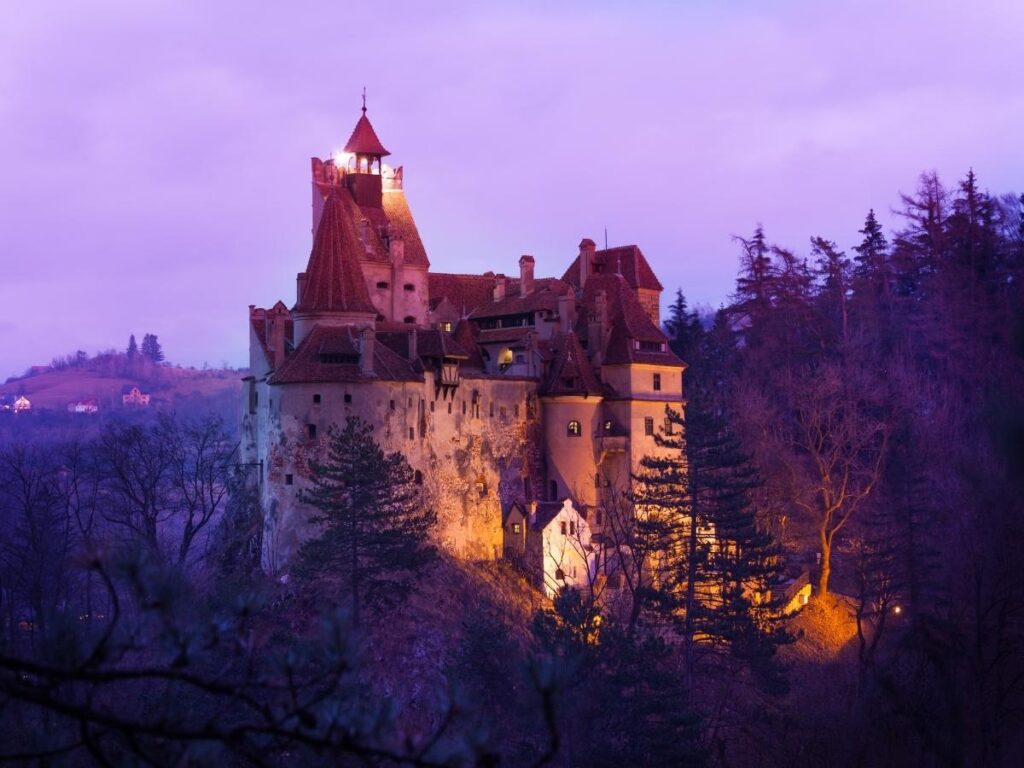 Bran Castle in Transylvania Romania surrounded by autumn trees