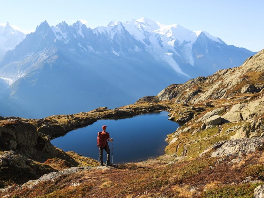 Chamonix valley with Mont Blanc mountain peaks covered in snow perfect for remote work in French Alps