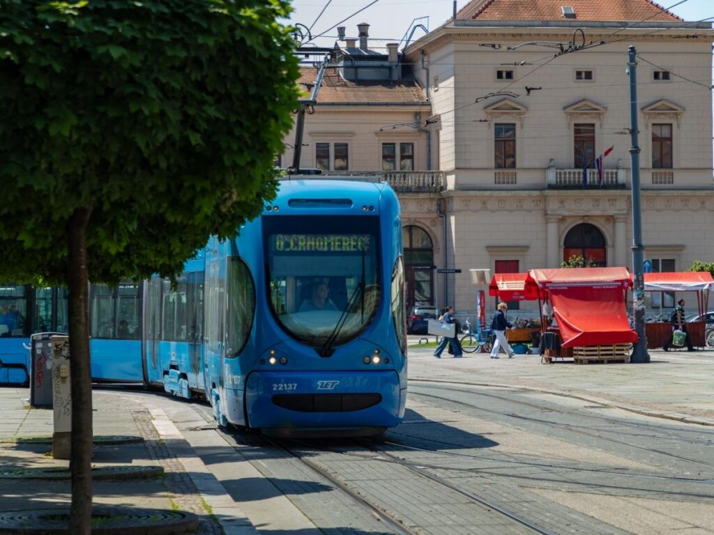 intage tram on city street in affordable Eastern European destination