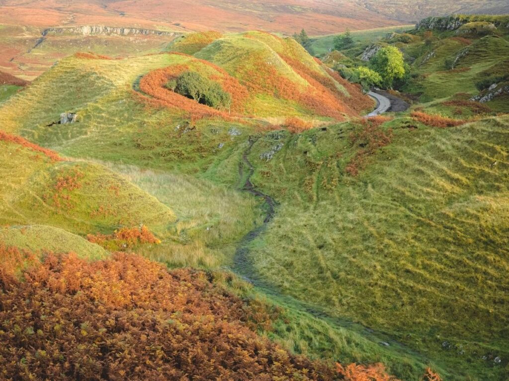Miniature cone shaped hills in the Fairy Glen near Uig Isle of Skye