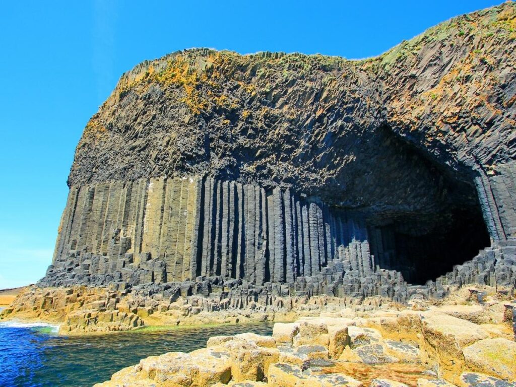 Hexagonal basalt columns inside Fingal's Cave on the Isle of Staffa Scotland