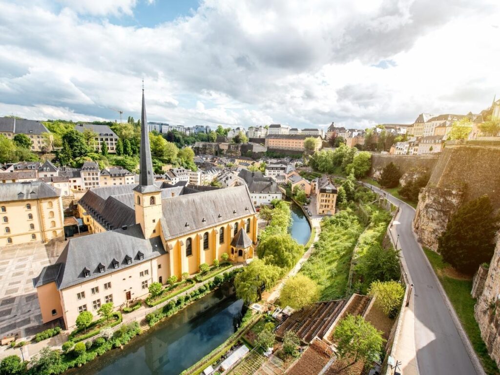 Traditional houses along Alzette River in Grund valley district, Luxembourg City