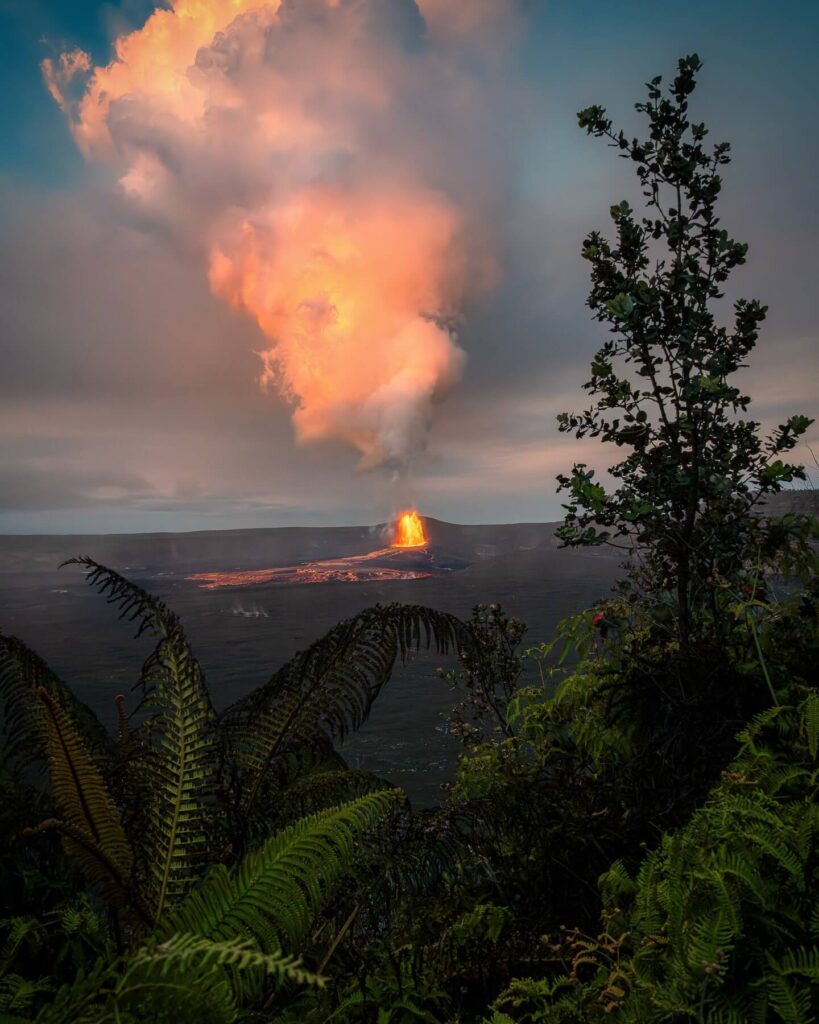 Sunset over Halemaʻumaʻu Crater in Hawaii Volcanoes National Park