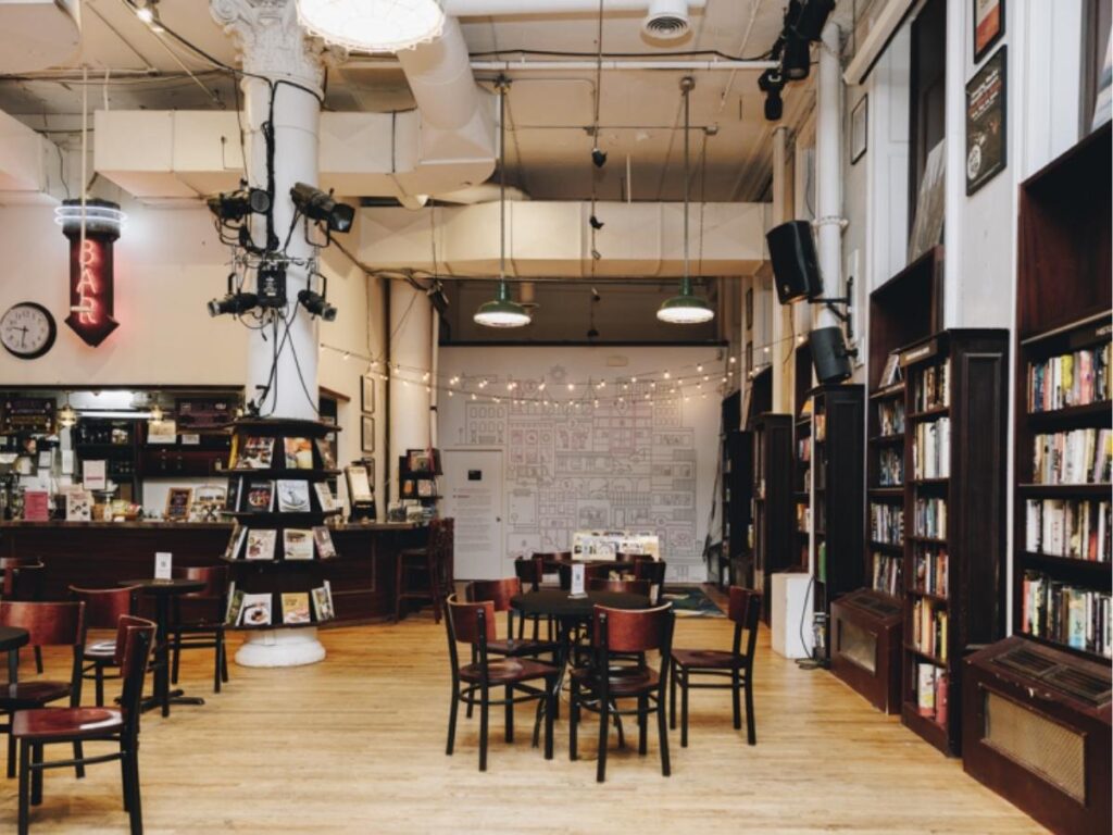 Housing Works charity bookstore interior with donated books in Soho Manhattan