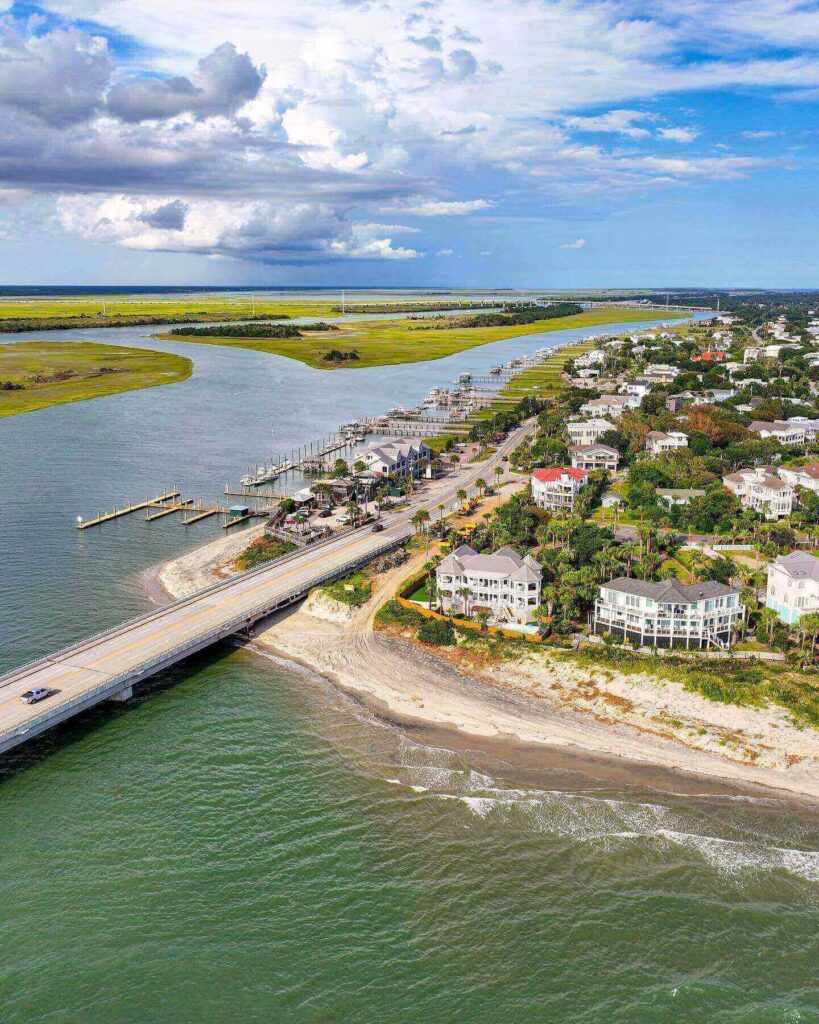 Sunrise over the sandy beach at Isle of Palms near Charleston
