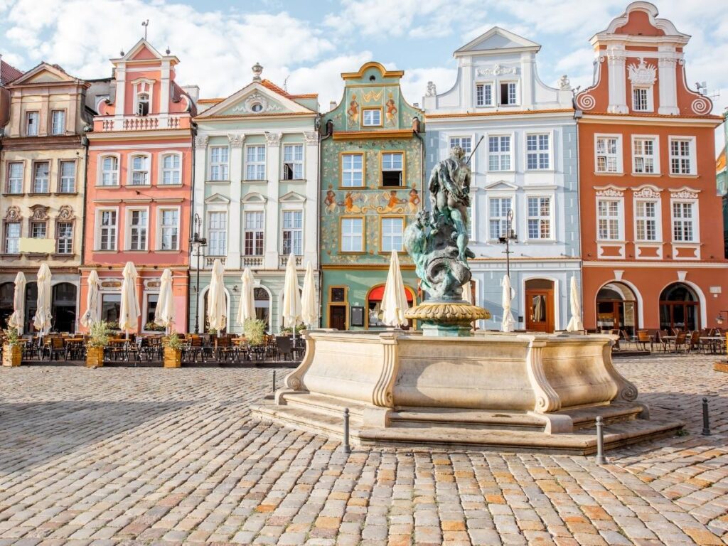 Main Market Square in Krakow Poland with historic cloth hall building