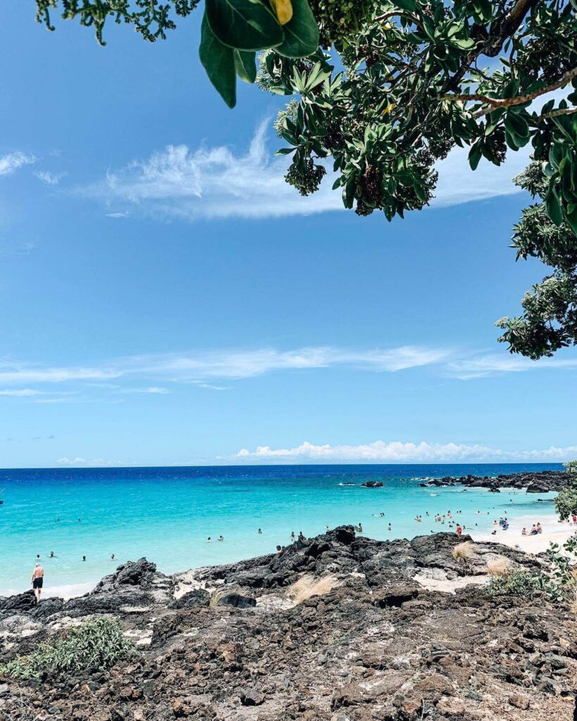 White sand and turquoise water at Kua Bay on the Big Island