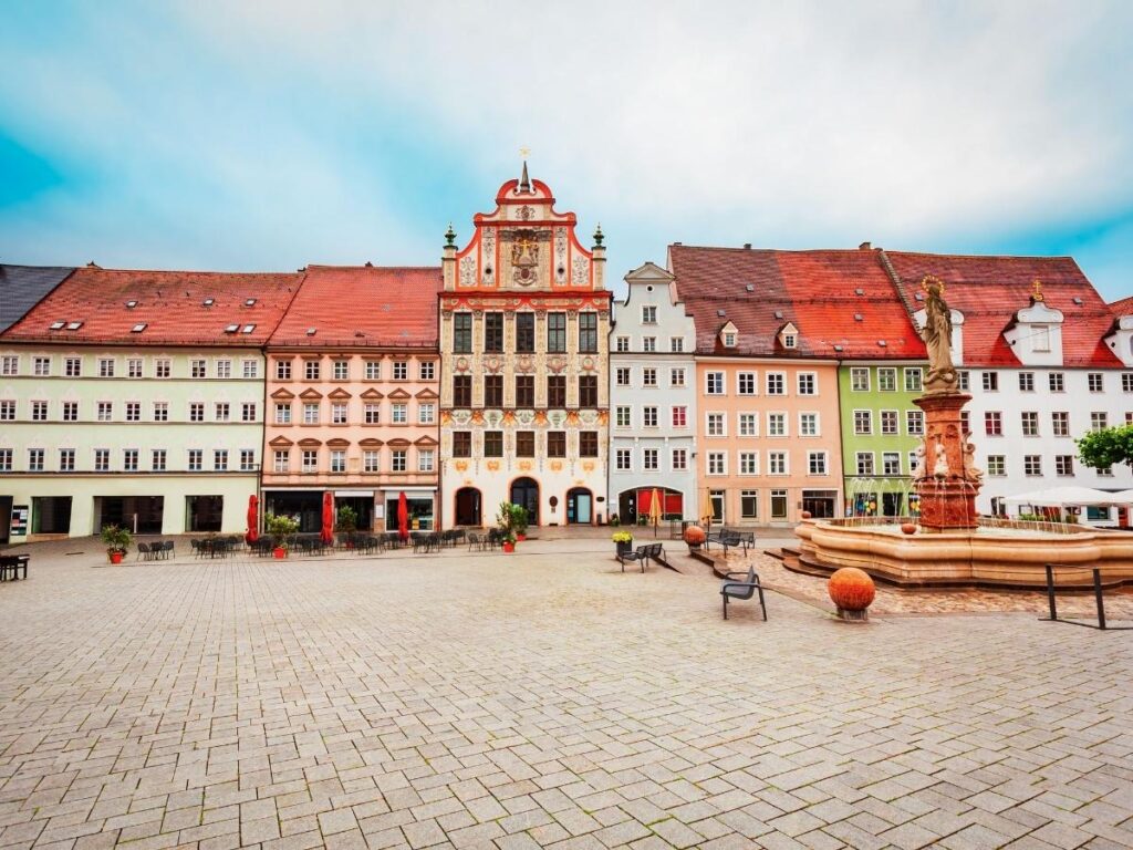 Pastel-colored medieval buildings in Landsberg am Lech, Bavaria