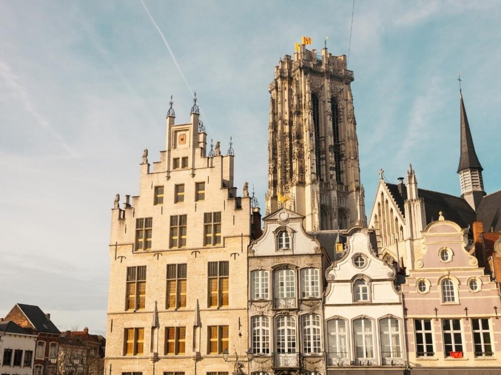 St Rumbold's Cathedral tower dominating Mechelen city center Belgium