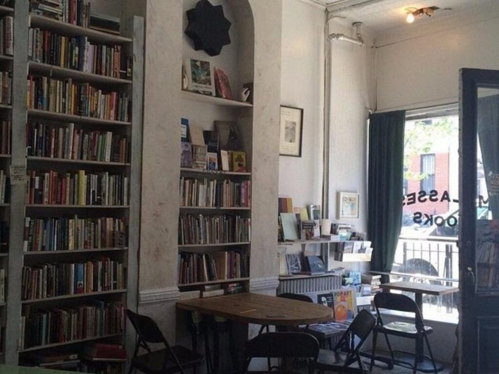 Molasses Books used bookstore and bar interior in Bushwick Brooklyn