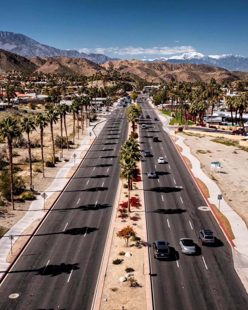 Golden hour light illuminating the San Jacinto Mountains above Palm Springs