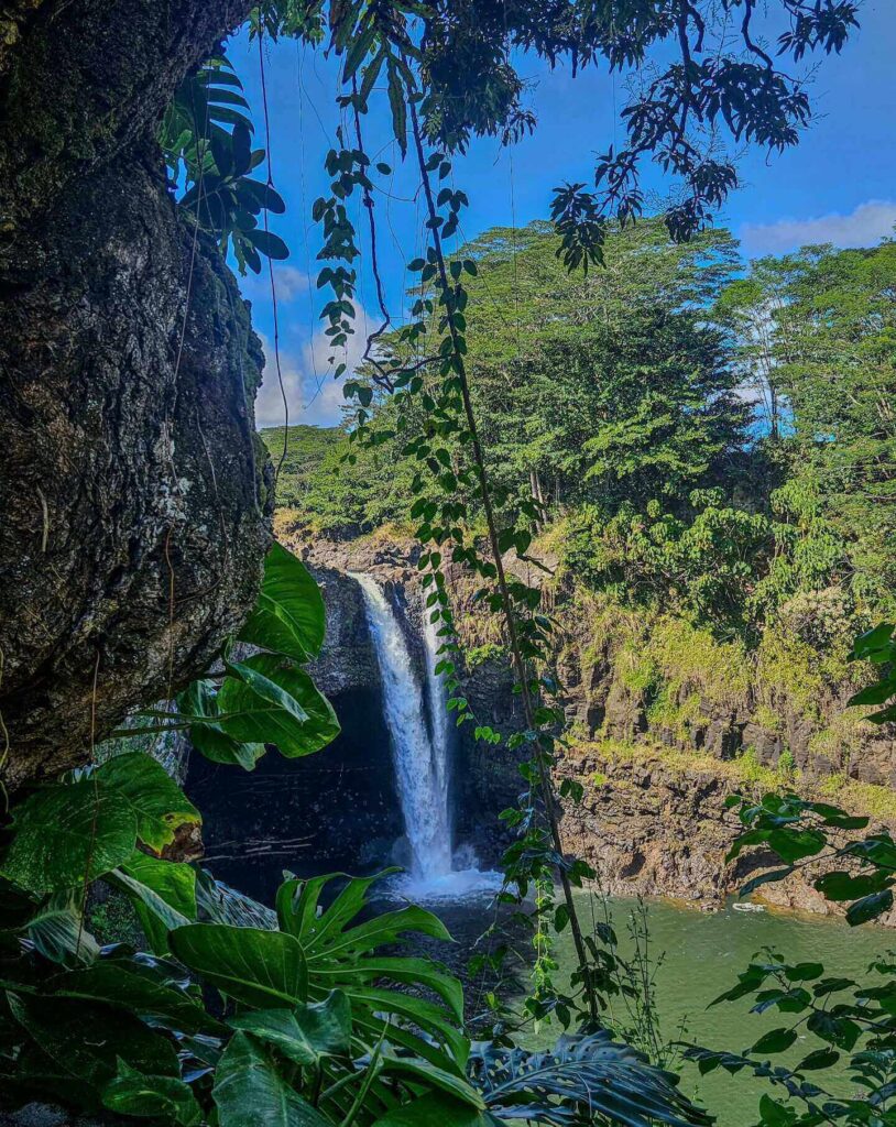Rainbow forming in the mist at Rainbow Falls near Hilo