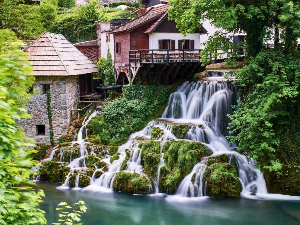 Traditional watermills and waterfalls in Rastoke village Croatia