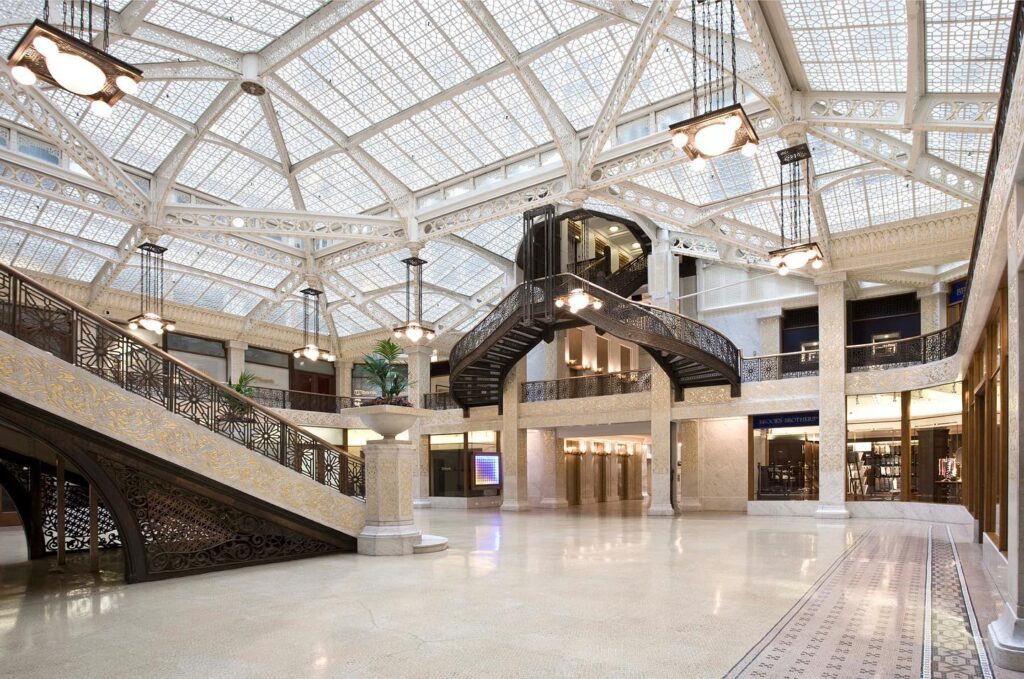 Interior atrium of the Rookery Building designed by Frank Lloyd Wright in Chicago