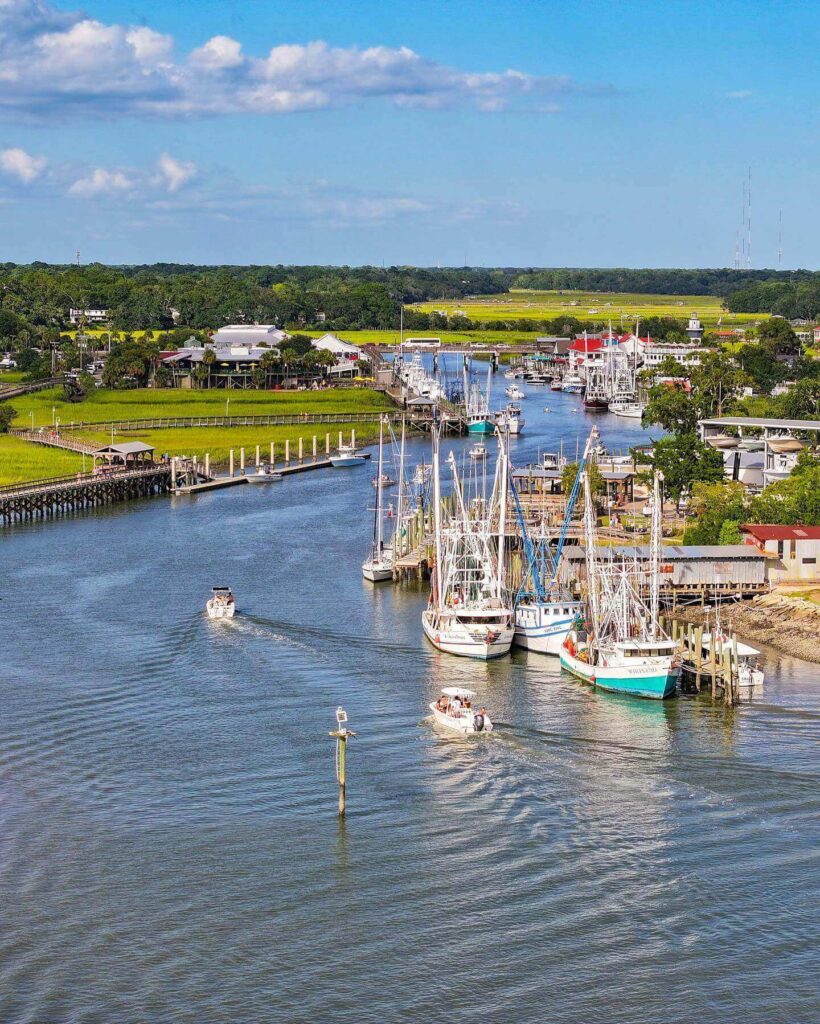 Shrimp boats and docks at Shem Creek in Mount Pleasant near Charleston