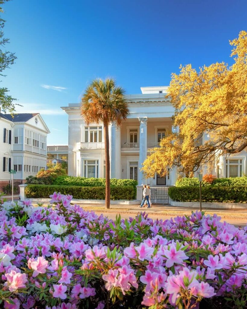 Historic antebellum mansions along South Battery in Charleston